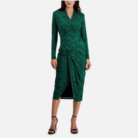 Green Zebra Print Wrap Dress - Picture 1 of 14